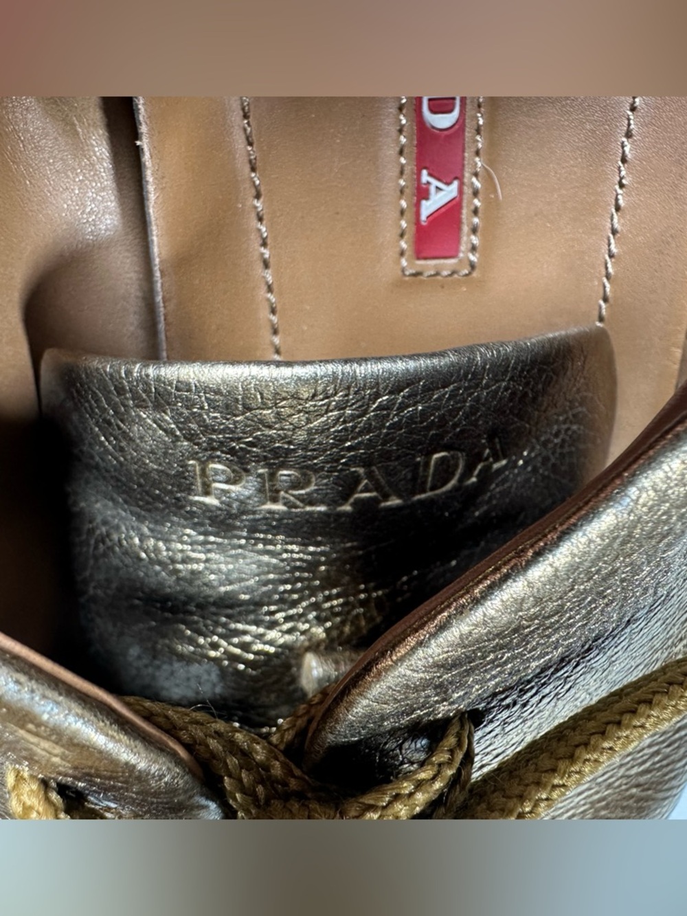 Prada Metallic Gold Buffalo Leather Sneakers - Picture 12 of 16